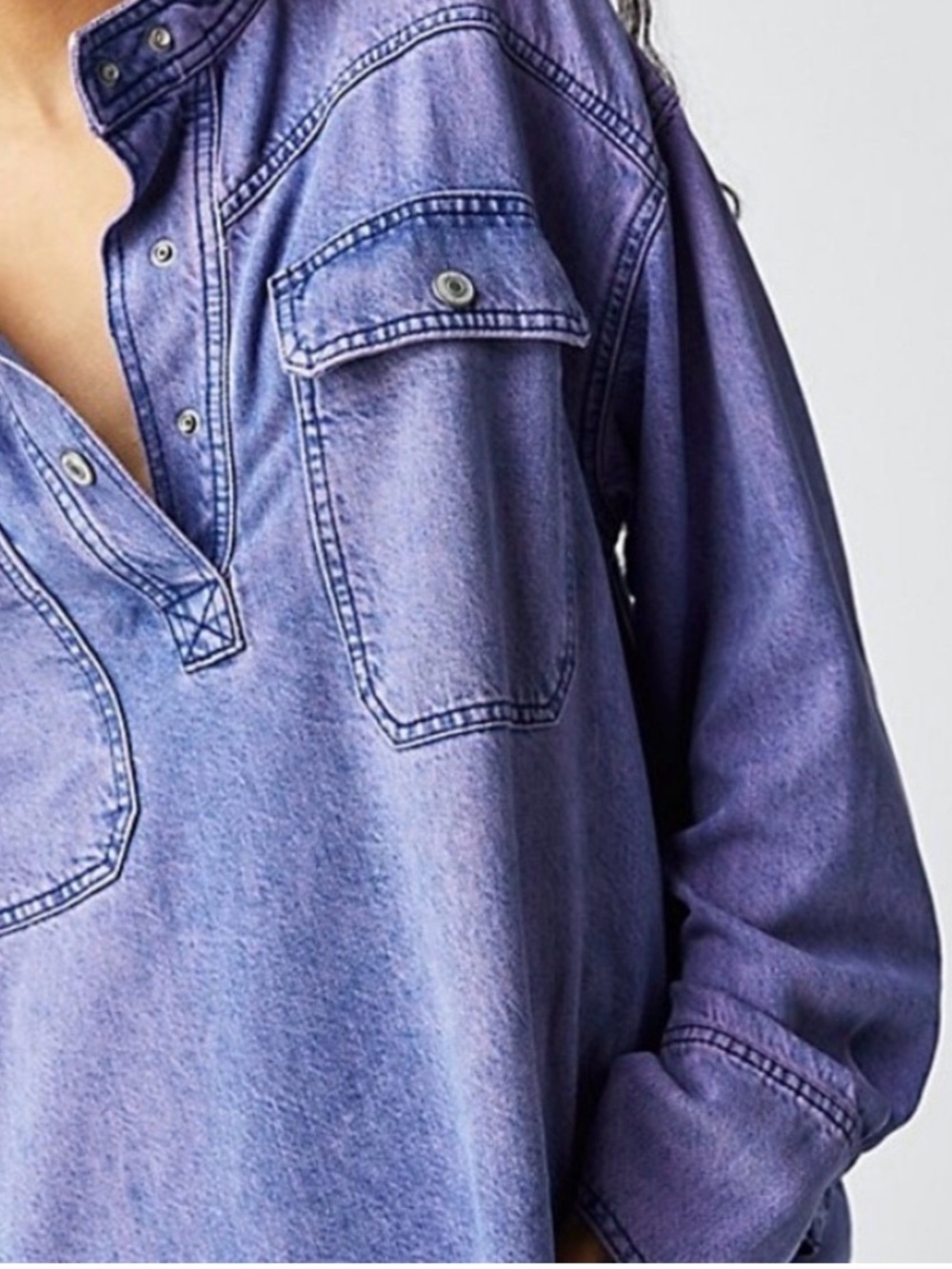 We The Free Lavender Purple Button Pullover Shirt - Picture 3 of 3